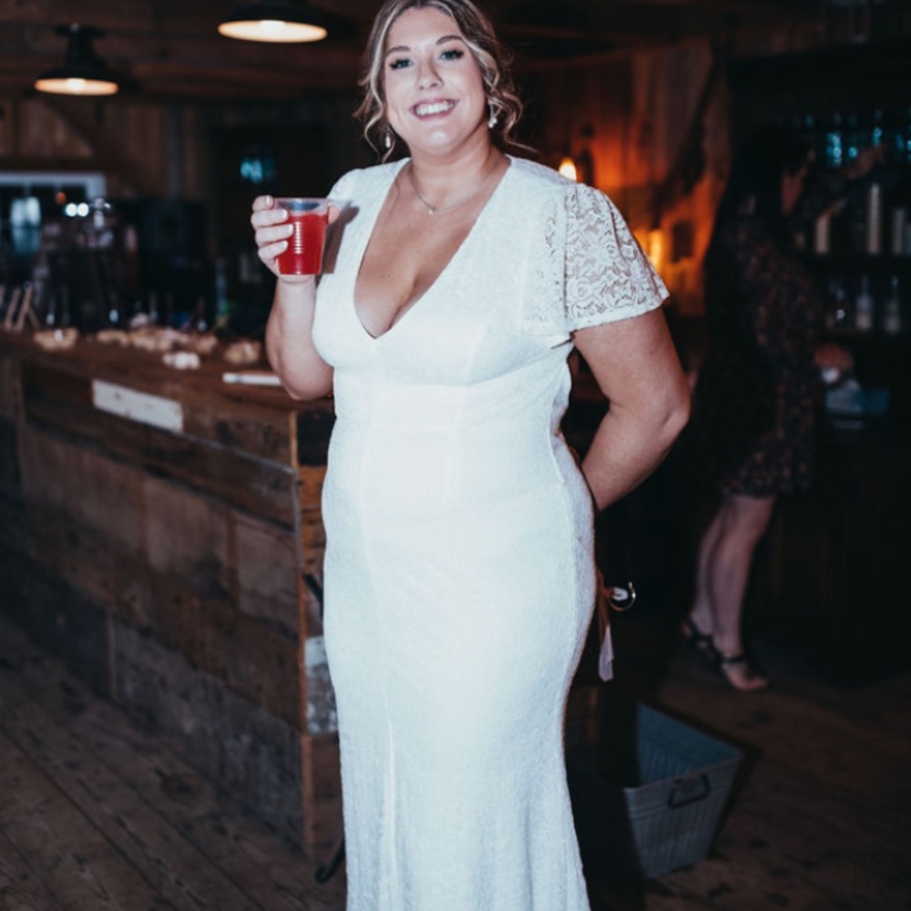 Lulu's Flutter Sleeve Maxi Reception Dress